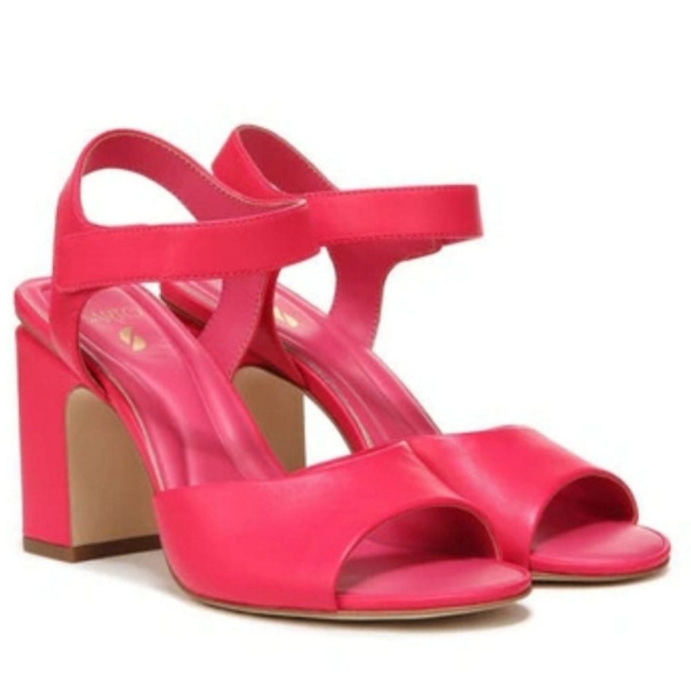 NWT Franco Sarto FlxNatalie Genuine Leather Casual Heeled Sandals in Cherry Red